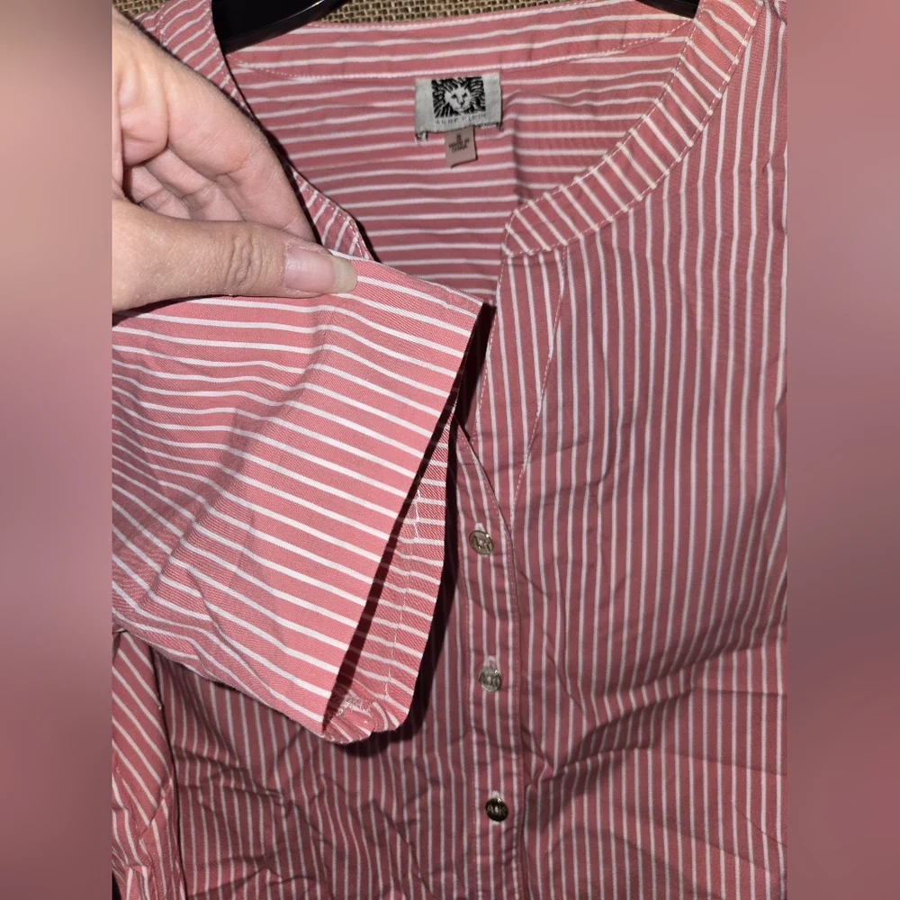 NWOT Women's Anne Klein Pink White Striped Button Up Size Small - Picture 3 of 13